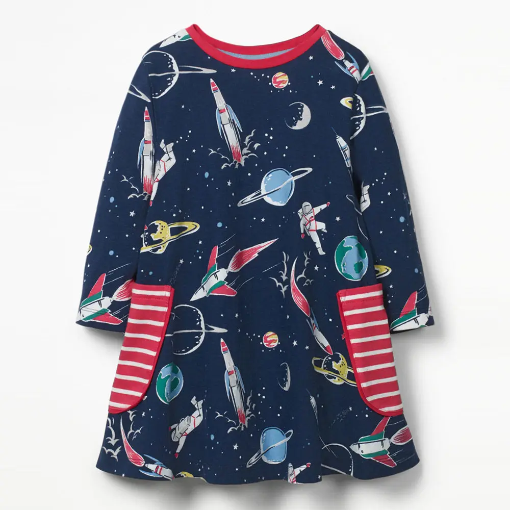 

littlemandy Space Printed Autumn Princess Dress Pattern Brand New Kids Dresses Baby Girls Clothes Long Sleeve Children Costume