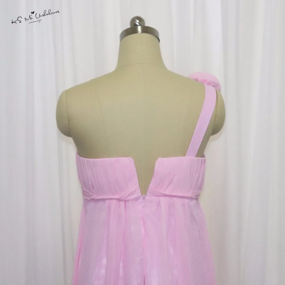 Милые розовые платья с цветочным узором для девочек на свадьбу, длинное шифоновое платье подружки невесты на одно плечо, дешевый детский наряд для выпускного