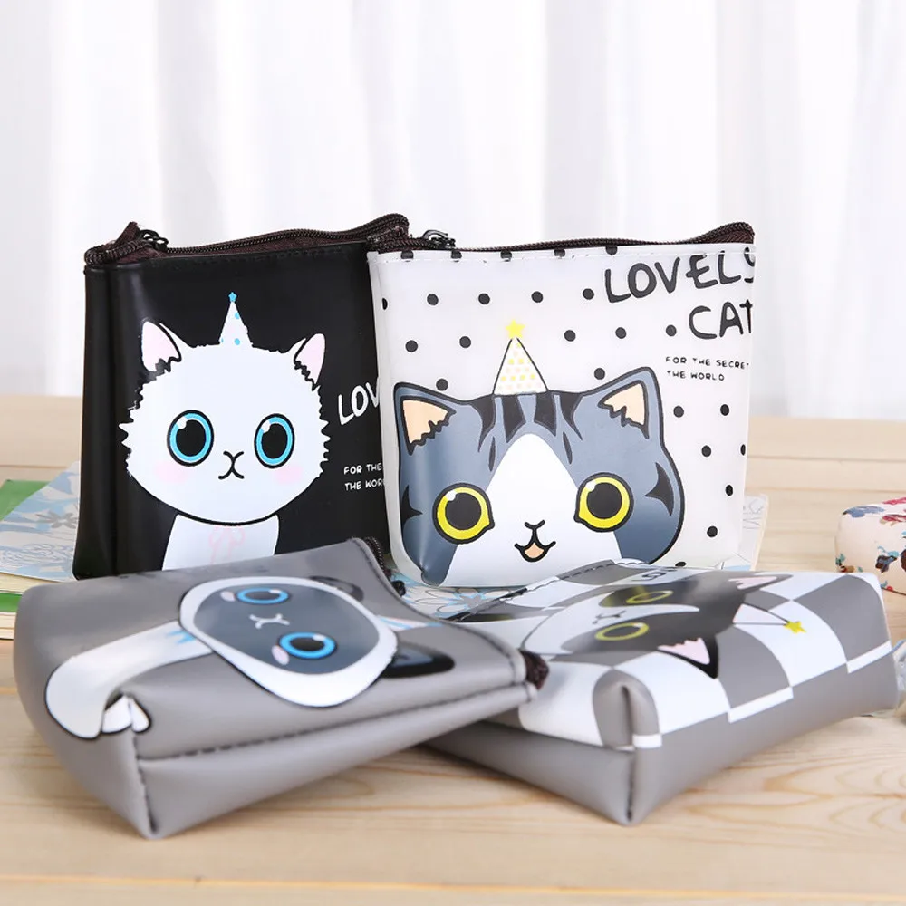 Модный популярный кошелек для девочек с милым забавным котом и закусками, кошелек, сумка для мелочи, сумка для ключей, кошелек, сумка для денег, маленький карман