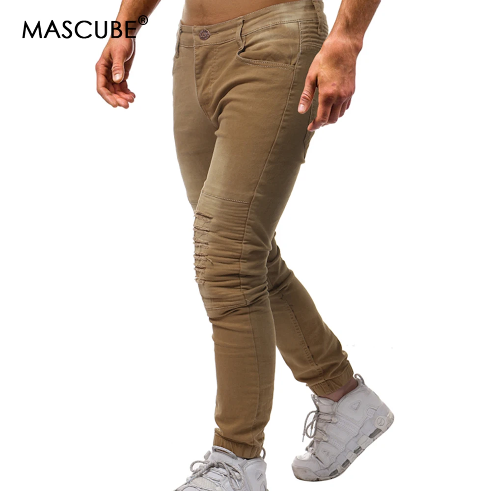 MASCUBE уличная мужские брюки панк хлопковые узкие брюки с дырками черные хип-хоп брюки для подростков повседневные тонкие брюки на молнии