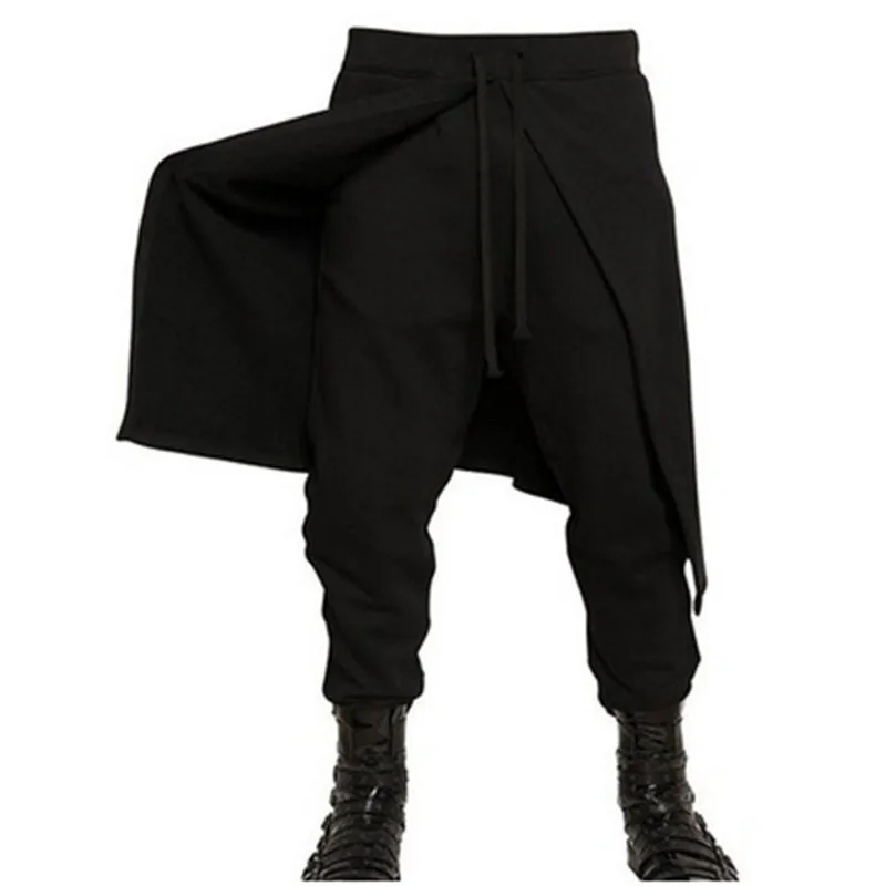 

pants men 2018 Fashion brands cool male gothic punk style Pants Black hip-hop wearing tight skirt trousers like 2pieces