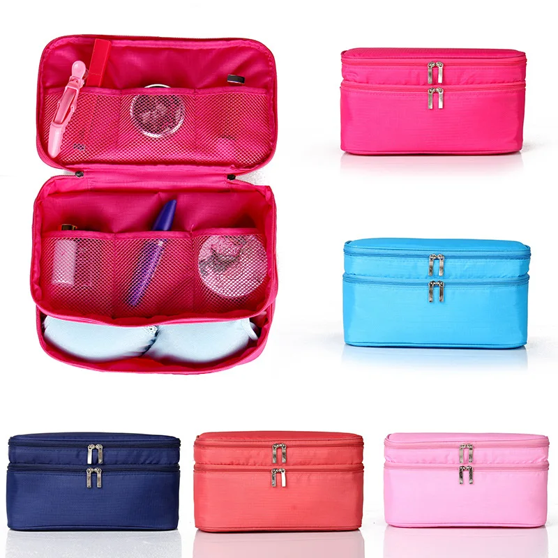 

Double Layers Zipper Cloth Underwear Bra Storage Bag Travel Lady Cosmetic Bags Makeup Travel Bag