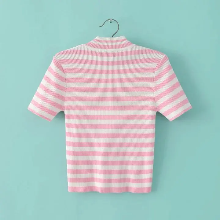 Runway UNIF Sweater Women Turtleneck Striped Letter Pull Femme Short Sleeve Knitted Sweaters and Pullovers Sueter Mujer