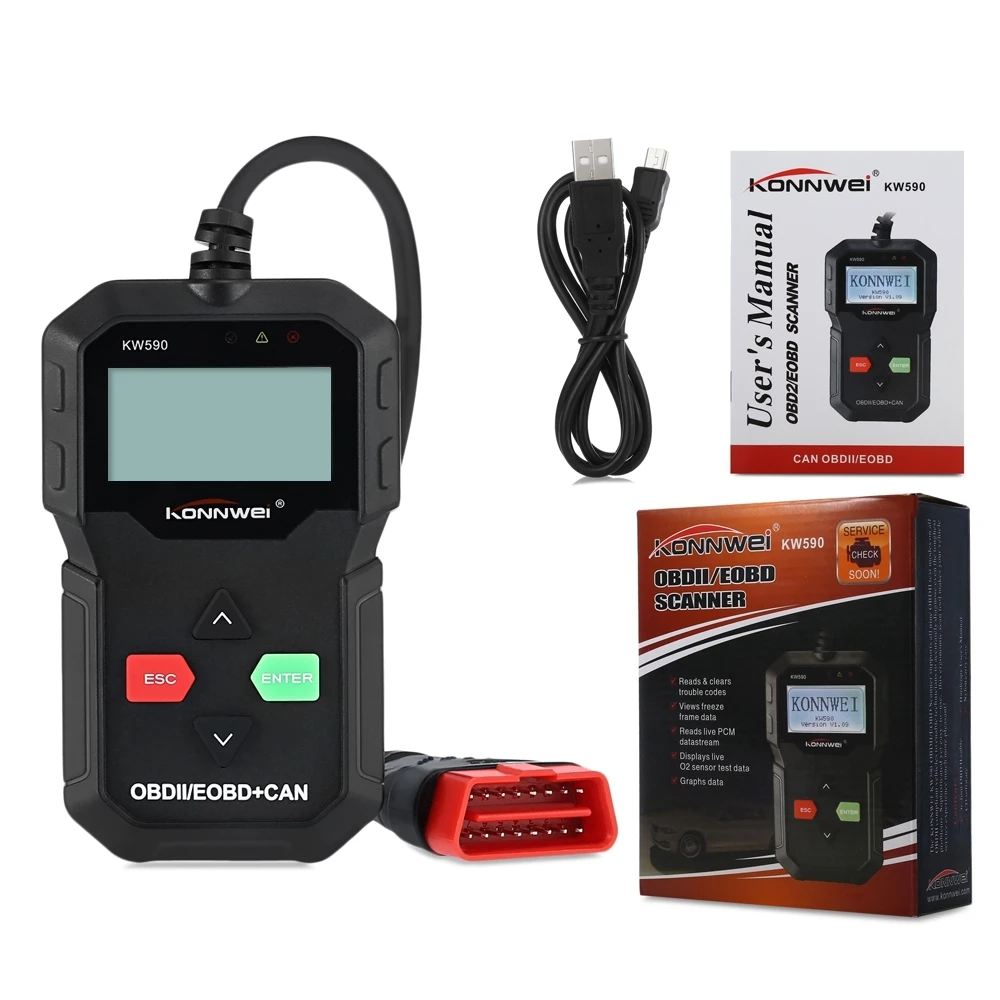 KONNWEI KW590 OBDII/EOBD 12 В может считыватель кода поддержка компьютерная система протокол