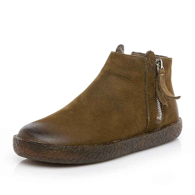 

Autumn and winter new handmade Sen female round head retro leather side zipper low to help casual women's boots ankle boots