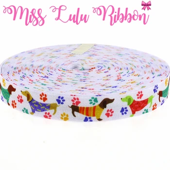 

MD150922-25-2226 10yards/roll Cute Dogs Footprint Printed Elastic Ribbon Handmade Hair Band DIY Clothing Decor