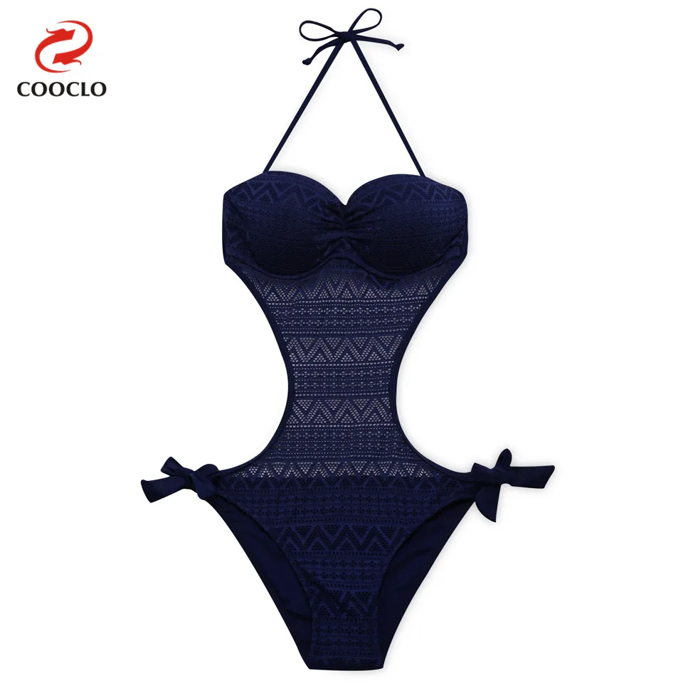 Preise COOCLO 2019 Neue Einteilige Badeanzug Frauen Badeanzüge Striped Halter Spitze Cut out Beach wear Backless Bademode Badeanzug