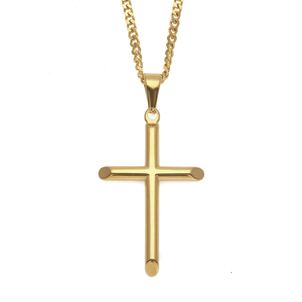 

Hot sale Gold Color Stainless Steel Men Hip hop Cross pendant necklaces fashion vintage necklace male jewelry gifts