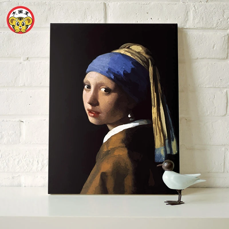 Online Malerei durch zahlen kunst farbe durch zahl Tragen perle ohrringe mädchen Dutch maler Johannes Vermeer diy digitale malerei Decorati