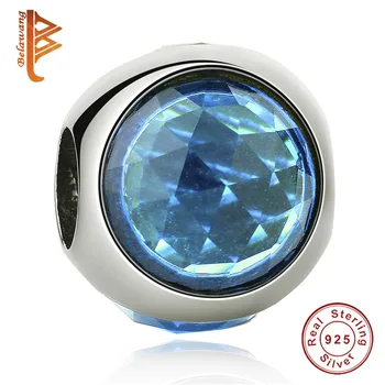 

BELAWANG Summer Style Light Blue Glass Bead Fit Original Charm Bracelet Bnagle for Women Genuine 925 Silver Jewelry Accessories