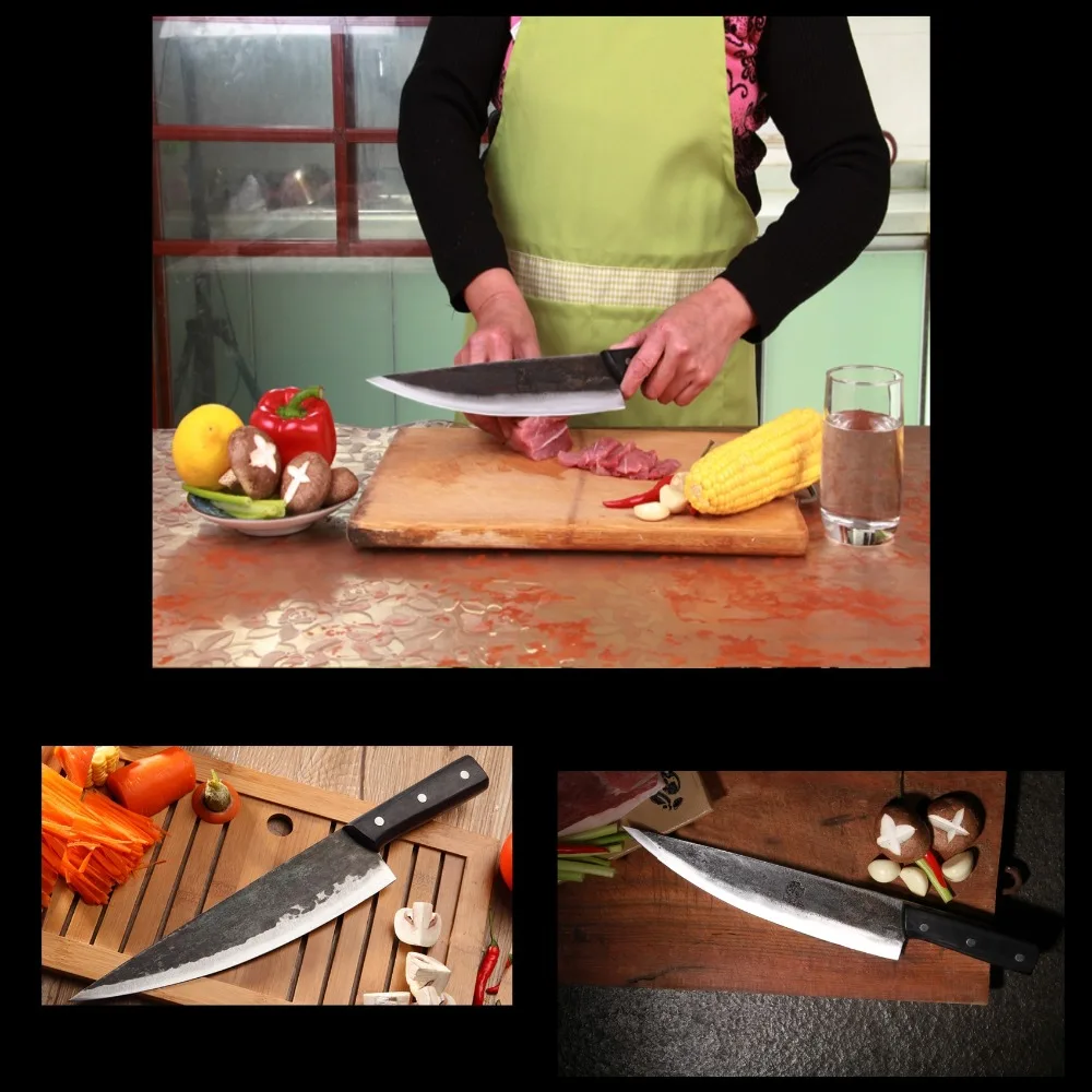 Ручной работы, китайский нож шеф-повара, обшитый кованой сталью, кухонные ножи для нарезки мясника, сделано в Китае, кухонные инструменты, профессиональные, новые
