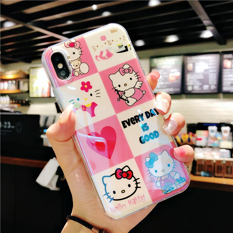 Чехол для iphone X с милым розовым рисунком Hello kitty мягкий гладкий из мультфильма KT на