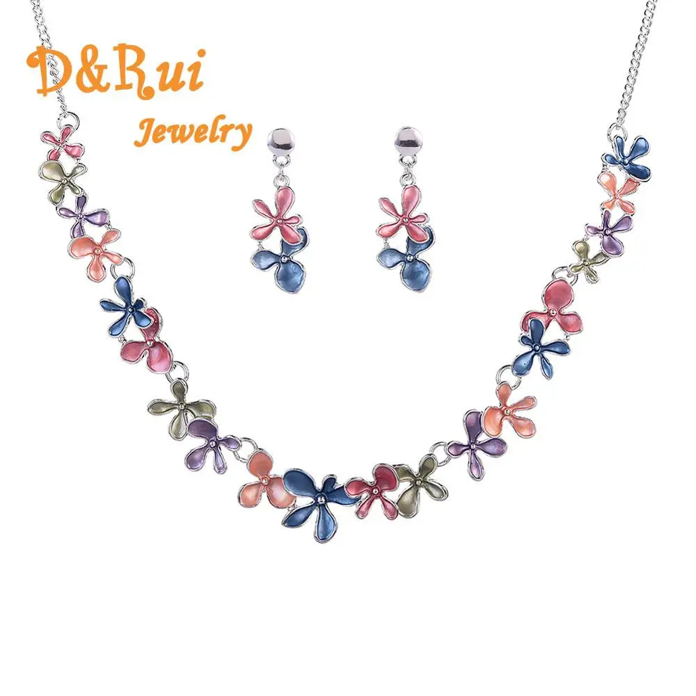 

2019 New Bohemia Jewelry Sets Handmade Enamel Flowers Necklaces Set Trendy Drop Earrings Bijoux Femme Party Earring Gifts Hot