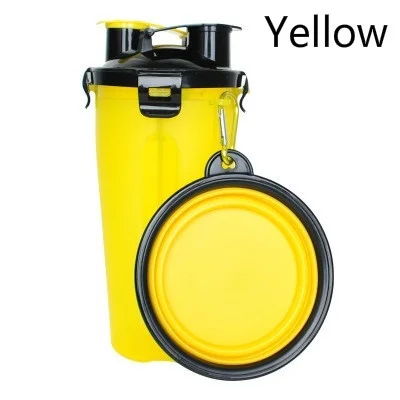 Yellow ПЭТ бутылка для воды 2 в 1 безопасная дорожная Складная Силиконовая миска для корма для собак пищевая бутылка для хранения - Цвет: Yellow