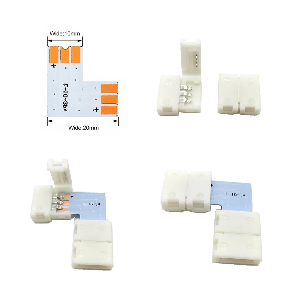 

3pin 10mm width L Shape corner Connector solderless led connector For ws2811 ws2812b SK6812 led strip No soldering Ambilight