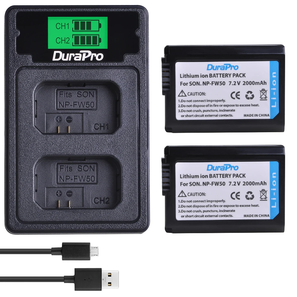 DuraPro NP-FW50 NP FW50 Battery+ LCD Dual Charger For Sony A6000 NEX-7 NEX 5N F3 NEX-3D NEX-3DW NEX-3K NEX-5C Alpha 7R II Camera |