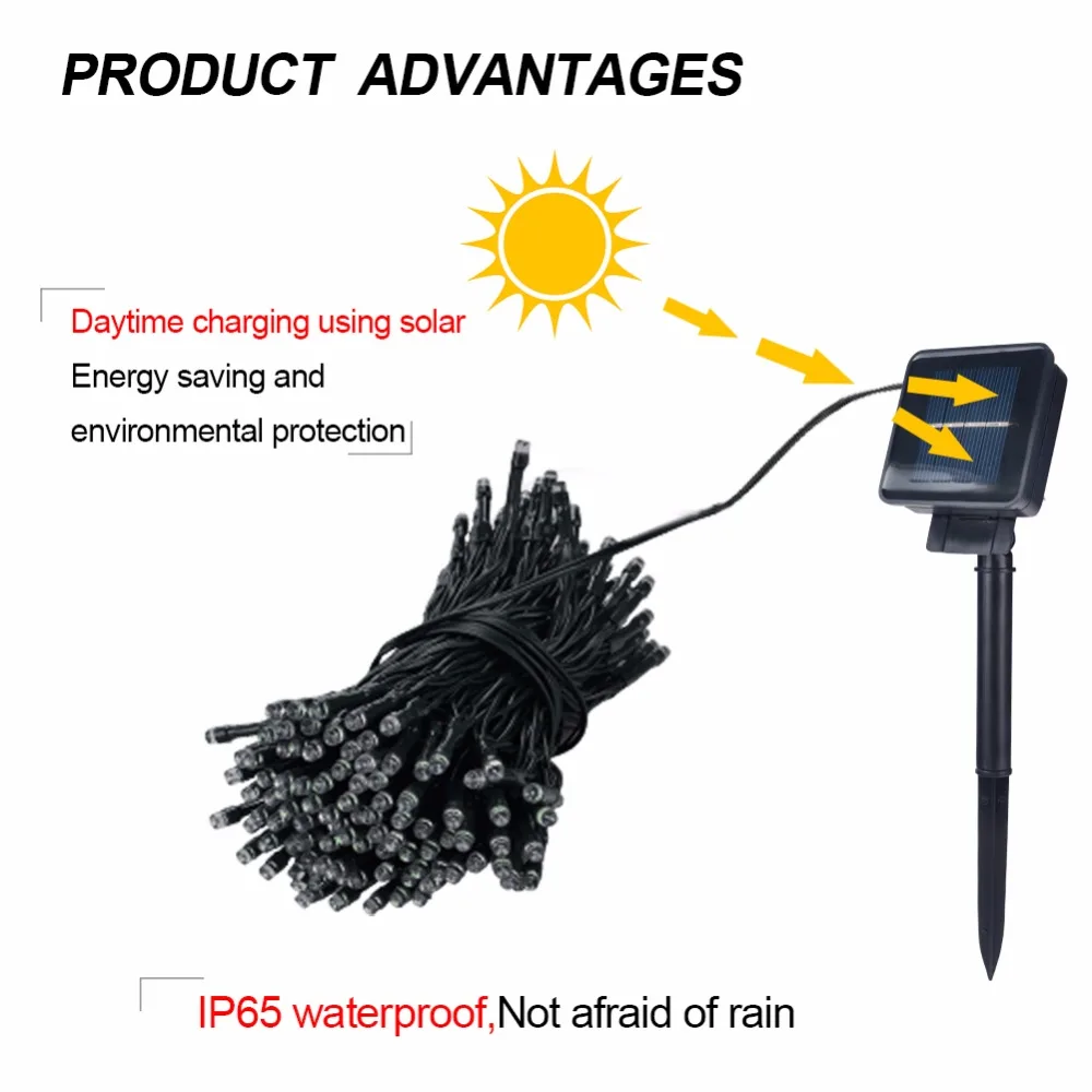 Светодиодный светильник на солнечной батарее 7, 12, 22 метра, IP65 Водонепроницаемый светодиодный светильник на Рождество, Диодная гирлянда, сказочное Наружное Декоративное освещение