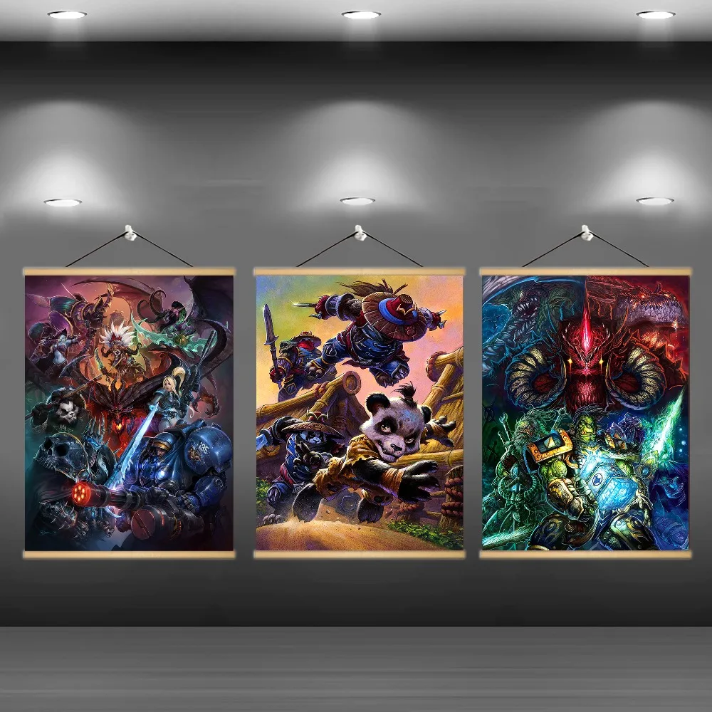 

World of Warcrafts Game Poster Home Wall Decorative Solid Wood Hanging Scroll Painting On High Quality Canvas Print Artworks