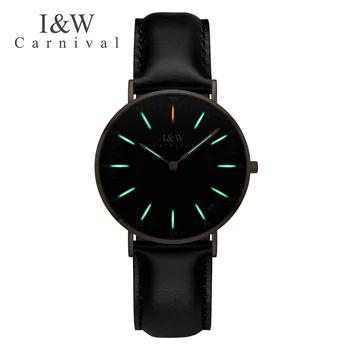 

I&W 2018 T25 Tritium Quartz Watch Women Carnival Ladies Watches Leather Strap Waterproof Luminous Wristwatch Clock reloj mujer