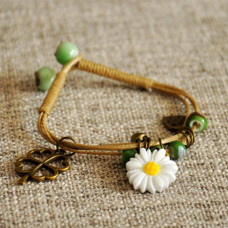 Elegant Bracelet For Women Ceramic Beaded Bracelets Four Leaf Clover