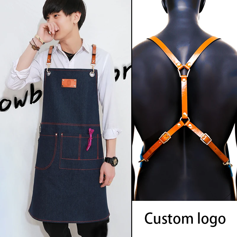 New Cowboy Apron for Women BBQ Jeans Senior Leather Bib Denim Apron