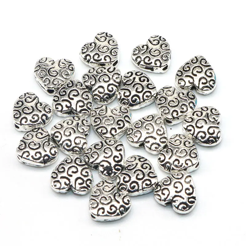 

100pcs/lot Tibetan Silver Heart beads 8mm Metal Spacer Beads charm handcraft work For DIY Jewelry Bracelet Jewelry Accessories