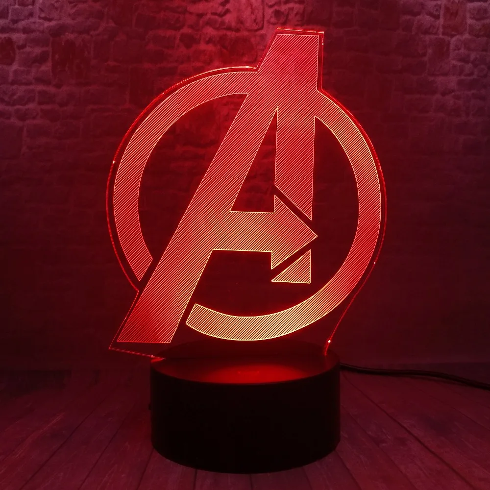 Творческий Мстители 4 знак Модель LOGO супер героя Marvel легенды 3D RGB светодиодный ночной Светильник детские игрушки Рождественский подарок стол Украшения в спальню