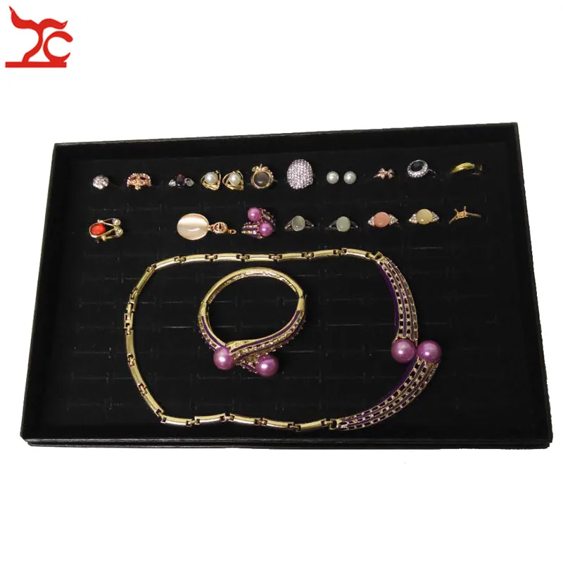 100 Slots Velvet Sponge Ring Earring Display Box Black Jewelry Storage Case Holder Showcase Ring Cufflink Jewelry Tray With Lid