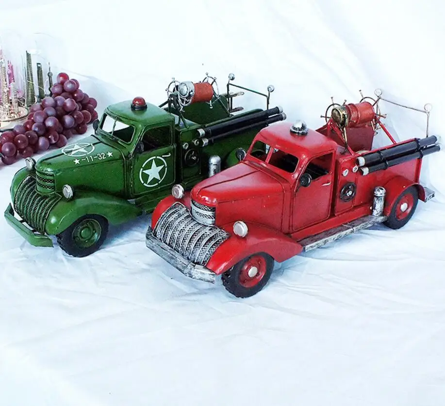 

vintage Distressed antique retro classic Fire engine truck hand-made craft model for home coffee bar ornaments decoration