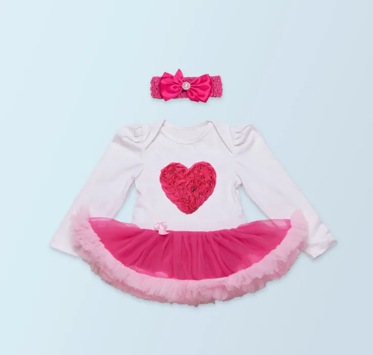 Комплекты одежды принцессы для новорожденных Комбинезоны с сердечком и длинными рукавами для маленьких девочек платье-пачка кружевная чулочная Обувь Детский комбинезон для дня рождения - Цвет: 2 piece set