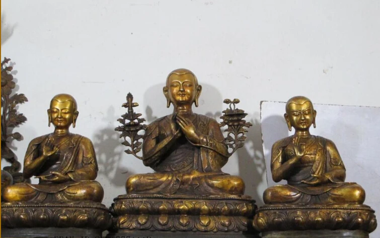 

RHS0223 Tibetan Bronze Gilded Tsongkhapa Lama Tsong Khapa and Two disciple Statue SET