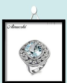 AINUOSHI 3 камнем Природный Голубой топаз кольцо Обручение обручальное кольцо 0.63ct круглой огранки драгоценных камней 925 пробы серебро Для