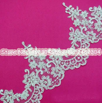 

African Cord Lace Fabric Applique Wholesale, Quality flower beaded lace cord White/Ivory 13CM Width