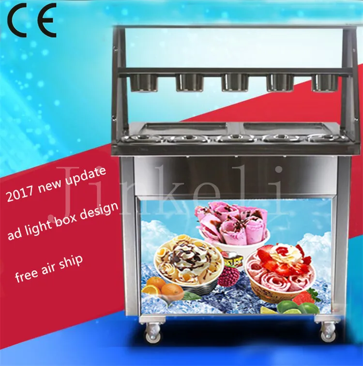 

2017 free ship snow ice machine Commercial fried yogurt machine double pot yogurt fried ice machine fried ice cream roll machine