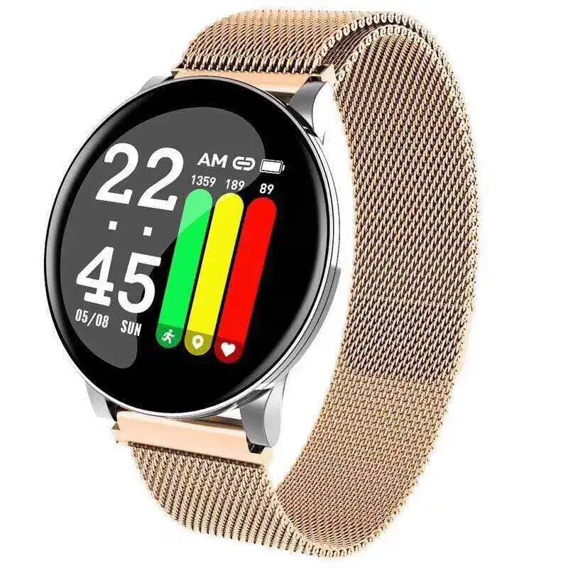 Мужские спортивные Смарт-часы с шагомером, IP67, водонепроницаемые, фитнес-трекер, монитор сердечного ритма, женские часы, умные часы для Android IOS - Цвет: Gold steel