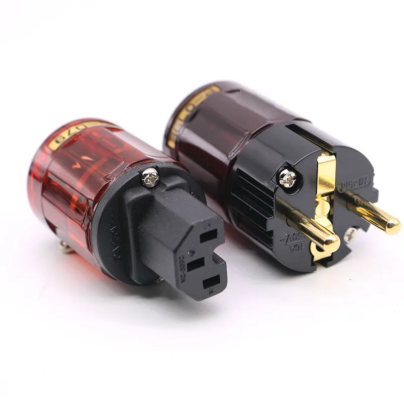 

Free shipping 1 PAIR Gold Plated C-079 IEC Audio Connector P-079e EU Power Plug HiFi Brass EU Ac Power Cord Plugs