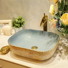 Площадь над столешницей керамическая раковина ванная комната умывальник искусство Fangyuan резьба Лотос LO621444