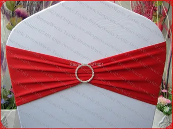 

NO.1 Red Single Layer Spandex/Lycra/Expand Bands/Covers With One Row Round Diamond Buckle&Pin For Wedding Party Decorations