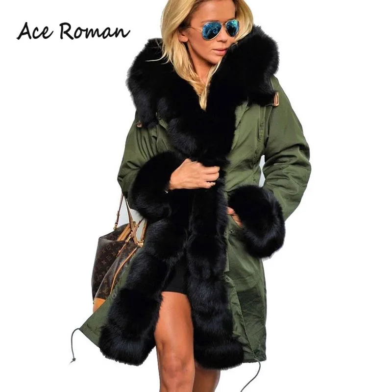 New Winter Women Jacket Wadded Green Outwear Casual Womens Down Parkas Thicken Coats Faux Fur Collar Down Warm Lady Coat HD2285