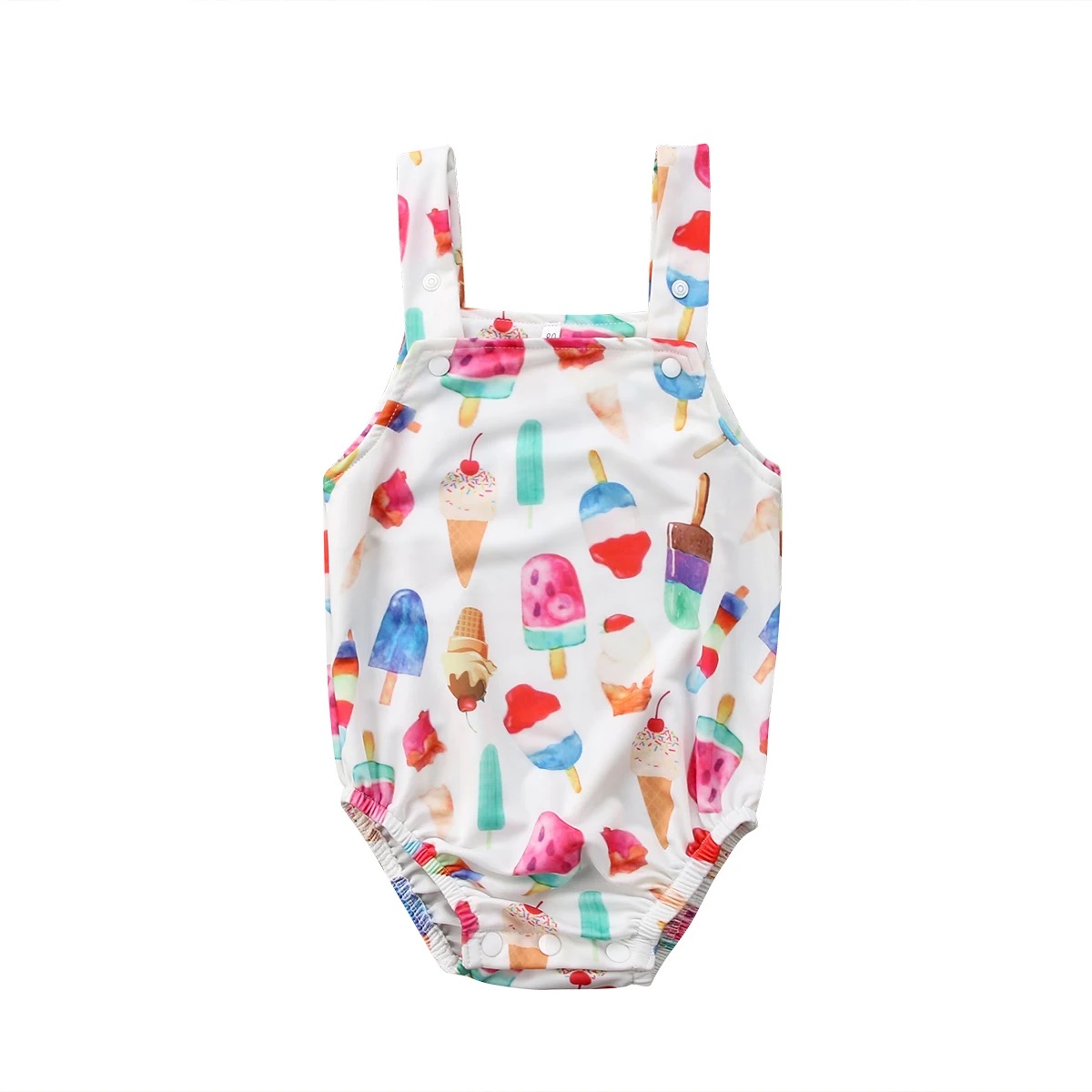 Summer Newborn Baby Boy Girls Sleeveless Ice Cream Print Bib Bodysuit