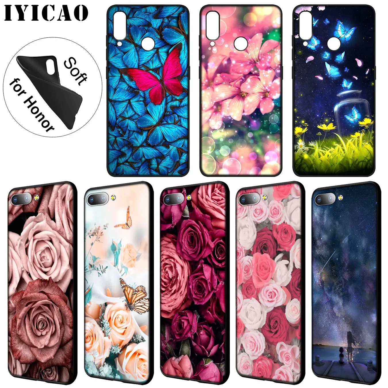 Мягкий силиконовый чехол для телефона IYICAO rose flower Starry sky Huawei Y9 Y7 Y6 Prime 2019 Honor 20 8C 8X 8 9 9X