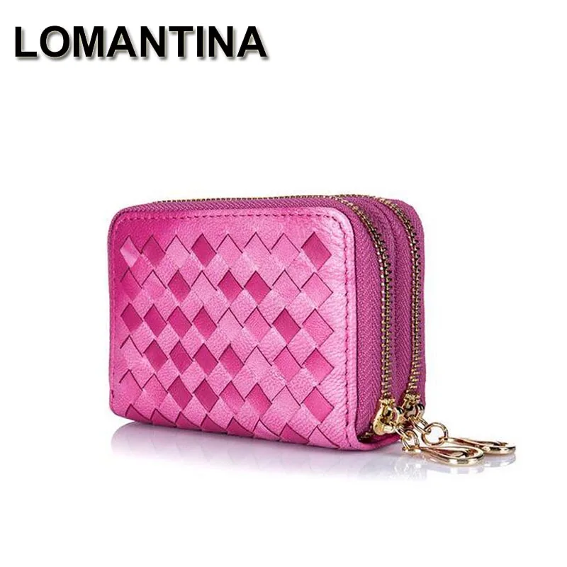 

LOMANTINA Unisex Sheepskin Leather Women Coin Purse Genuine Leather Double Zipper Coin Wallet Retro Key Holder Small Money Bag