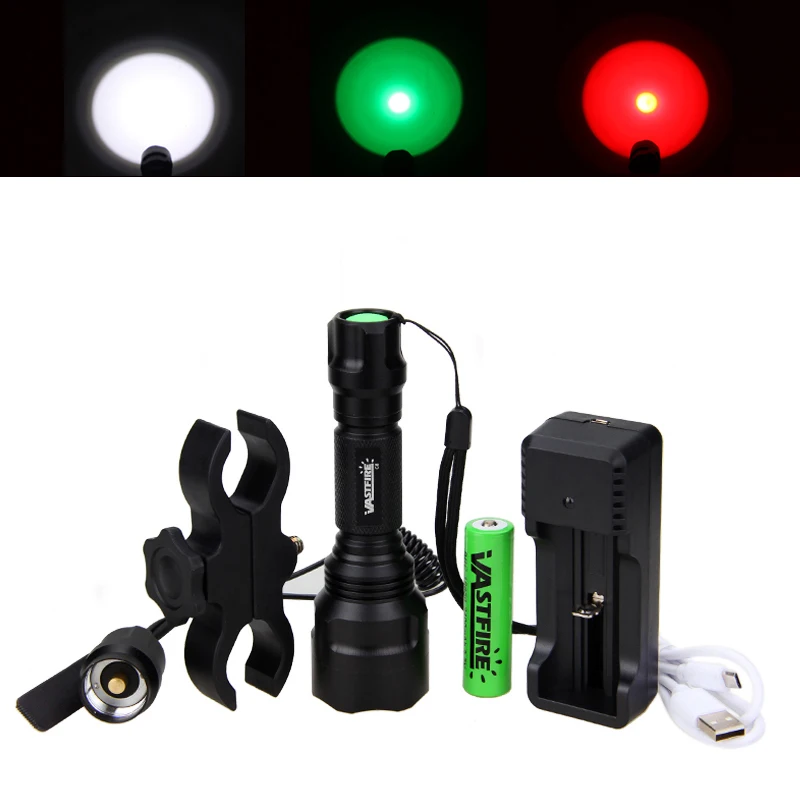 Алюминий сплав Водонепроницаемый 1000 лм T6 светодиодный тактический фонарь для охоты вспышка светильник фонарь красный/зеленый/белый светильник для Охота езда на велосипеде и кемпинга