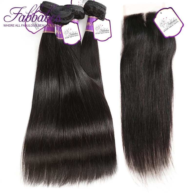 Fabbabes Hair Straight Hair 3 Bundles With Lace Closure 100 Remy