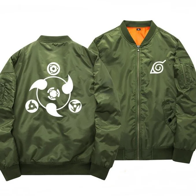 Anime Naruto Sha Rinn Gann Printed Bomber Jacket Stand Collar Baseball Jackets New 2017 Autumn Winter
