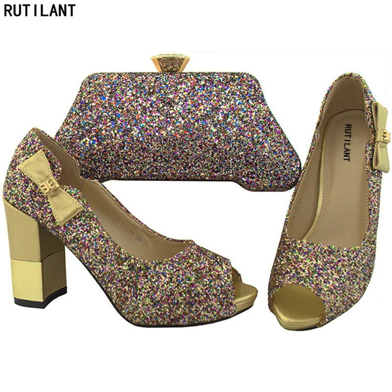 

New Arrival Colorful Italian Shoes with Matching Bags Shoes and Bag Set African Sets 2018 High Quality African Wedding Shoes Bag