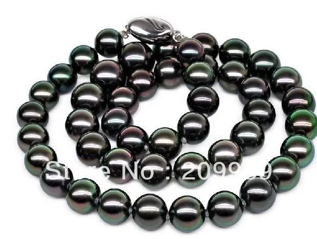 

huij 001174 10-11MM TAHITIAN BLACK PEARL NECKLACE 20INCH 925SILVER CLASP