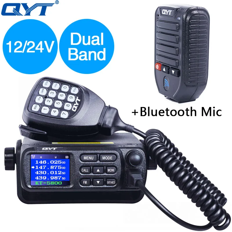 QYT KT-5800 12/24V VHF Любительская рация ANI с металлическим ремешком регулируемой длины DTMF Dual Band Quad в режиме ожидания Цвет Экран 25 Вт мини автомобиль Ham Радио Quad Band мобильный трансивер для грузовиков - Цвет: add Bluebooth mic