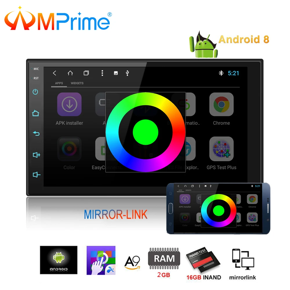 AMPrime 2din Autoradio Android Car Multimedia Player 2 din Universal GPS Mirrorlink Car Radio Wifi Bluetooth