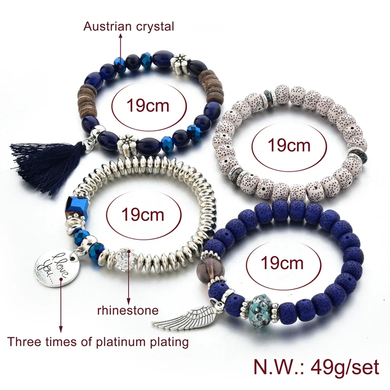 Attrtto синий ручной работы Ангел браслеты с крыльями для женщин кисточкой браслет талисманы богемные украшения, браслеты дружбы SBR190154